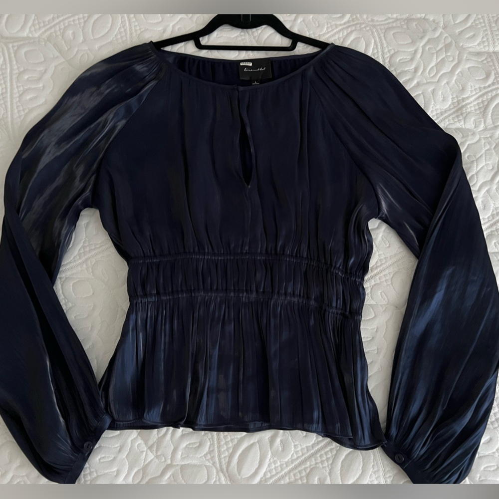 Line & Dot Liquid Navy Peplum Blouse